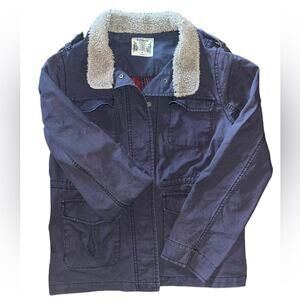 Ruff Hewn Coat Girls Size Medium Navy Blue Barn Chore Coat Button Down Rugged